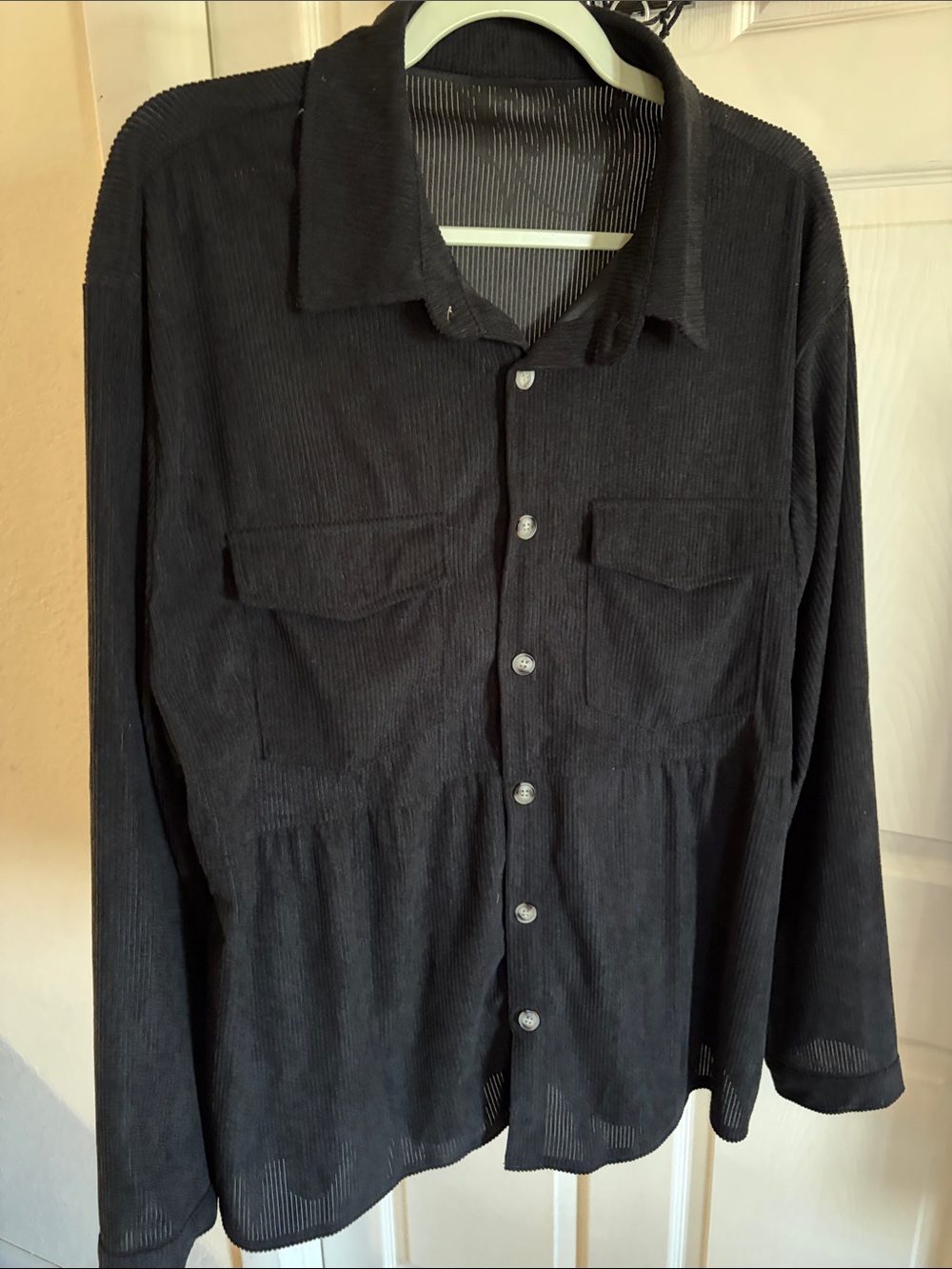 Black Corduroy Button-Front Jacket